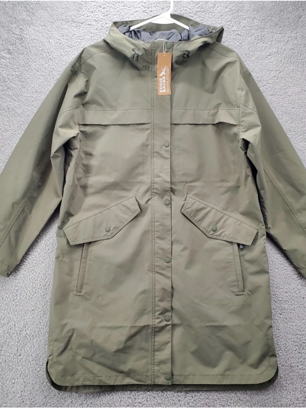 Eddie Bauer Rainfoil Trench Coat Jacket Womens Medium Green NWT